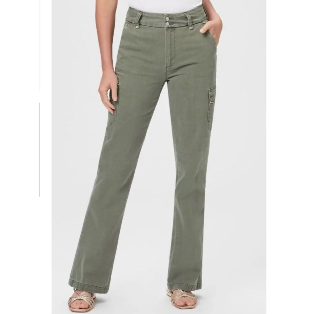 Paige Dion Cargo Pants Olive Green High Rise Straight Leg NWT Size 28